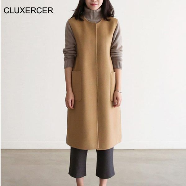 

women's vests plus size spring autumn long wool vest coat women casual elegant office suit jacket, Black;white