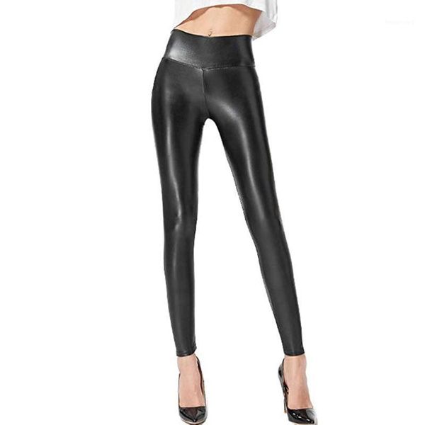 Leggings femininas 2021 falso couro fosco calças elásticas plus size 4xl 5xl sexy elástico fino preto mulheres outono moda