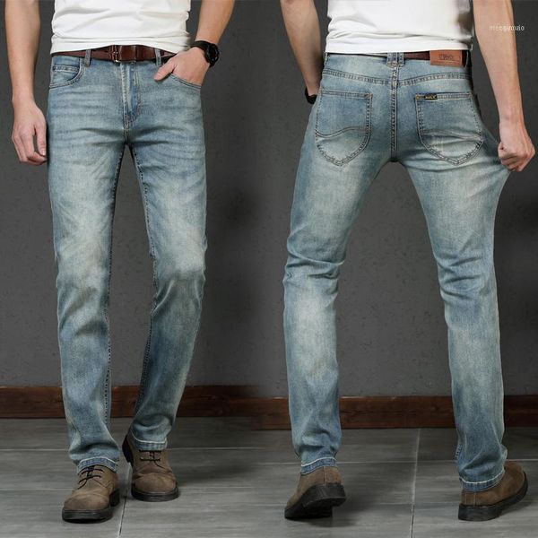 

men's jeans brand retro nostalgia straight denim men fashion long trousers loose trend business casual pants clothes1, Blue