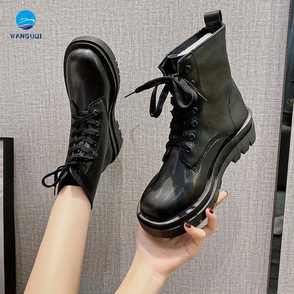 

korean women's boots autumn and winter 2021 round head wild student thick-soled short tube, Black