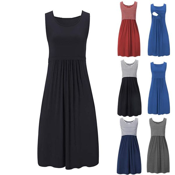 

maternity dresses plus size women's pregnancy sleeveless solid color casual dress wear vacation beach, White