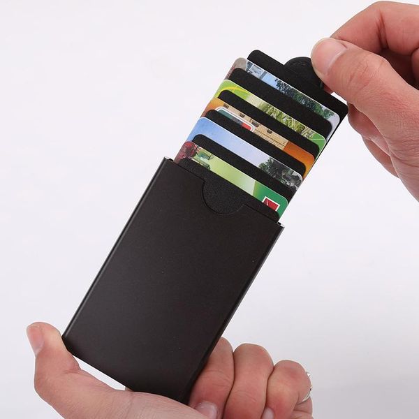 

card holders aluminum alloy box automatic bag coin purse anti-demagnetization holder wallet, Brown;gray