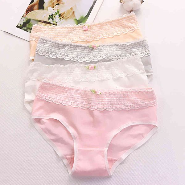 

underwear small fresh lace edge cotton middle waist candy color women, Black;pink