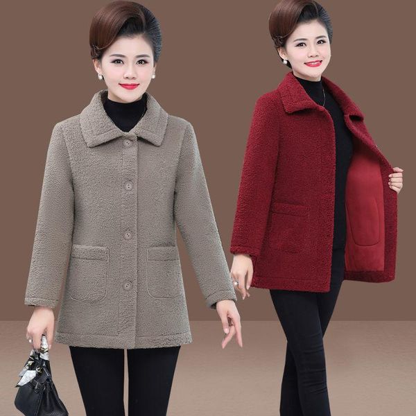 

middle aged and old women's fur one lamb plush coat winter thickened mother's granular cashmere jackets, Black;brown