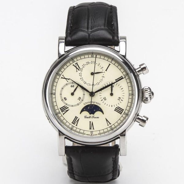 

wristwatches 1963 vintage chronograph watches men's mechanical watch sea-gull st1908 movement retro 40mm moon phase m199s luxury, Slivery;brown