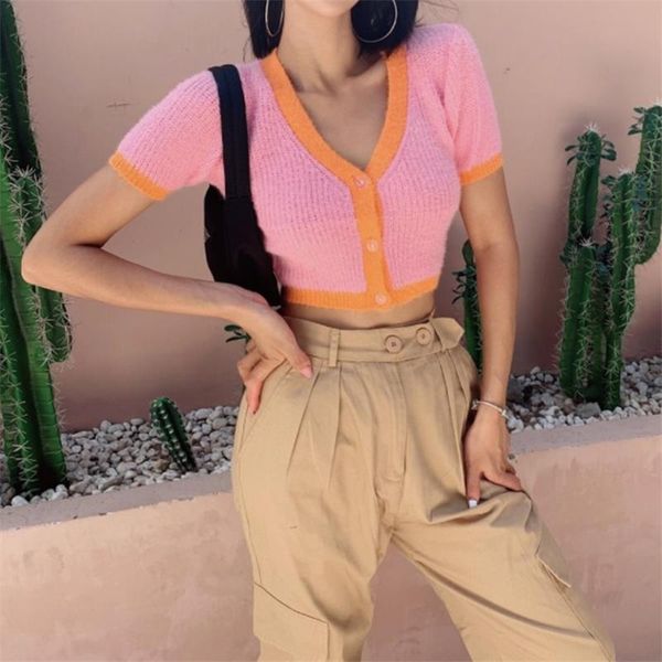 

cropped short cardigan knitted women sweaters v neck kawaii crop streetwear korean button up, White;black