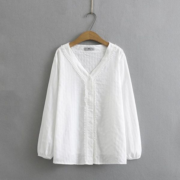 

women's blouses & shirts plus size button up white long sleeve spring autumn blouse v-neck officewear elegant a-line blusas