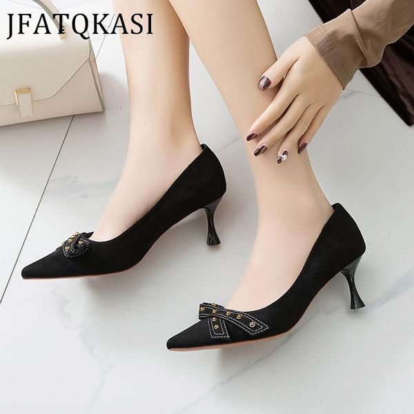 

dress shoes women high heels spring pointed thin heel shallow with rivets female pumps fashion brand lady wedding 2021 style, Black