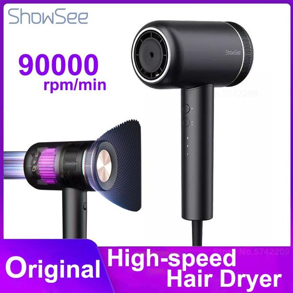 

showsee high speed hair dryer 1800w negative ion 90000 rpm strong wind anion professional blow styling tool electric brushes