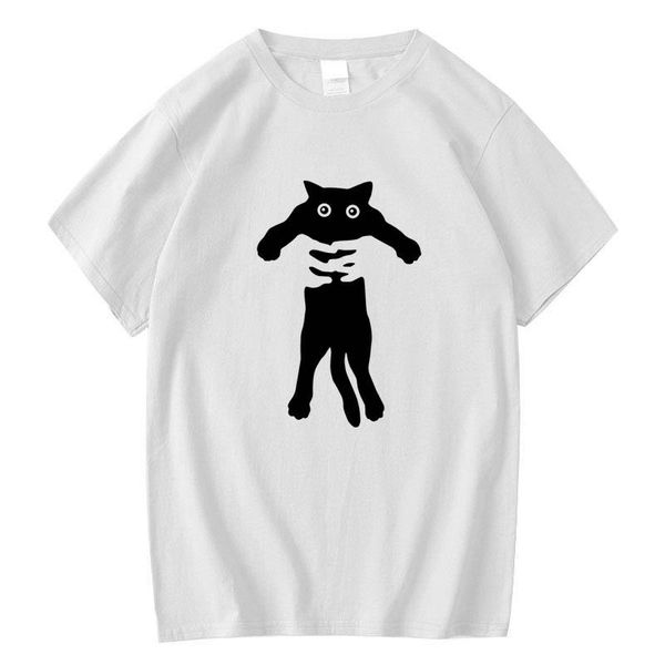 

men's t-shirt 100% cotton short sleeve cool funny cat print casual loose men tshirt o-neck male tee t-shirts, White;black