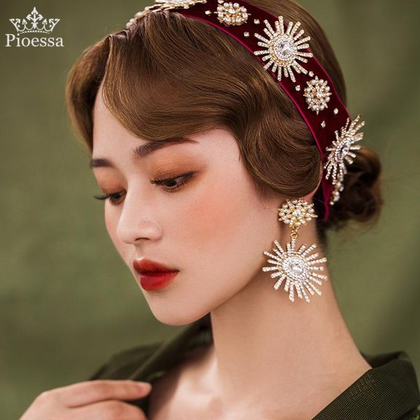 

hair clips & barrettes pioessa red velvet bridal headband handmade wedding accessories earrings set star hairband, Golden;silver