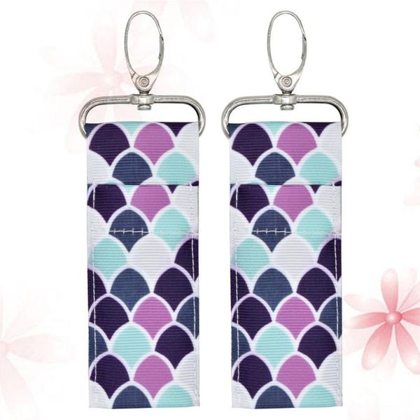 

2pcs fashion lipstick holder keychain printed lip pouch strap key ring bags for woman (beauty fish scales) storage boxes & bins