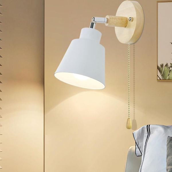 

wall lamp-wooden sconce lighting fixture aluminum modern wood e27 base rotatable light with plug-in cord (no bulb) lamp