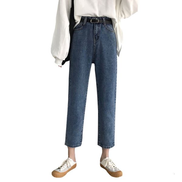 

jeans 2021 spring summer women blue ankle-length black belt high casual female jeans thin women's straight pants denim ladies