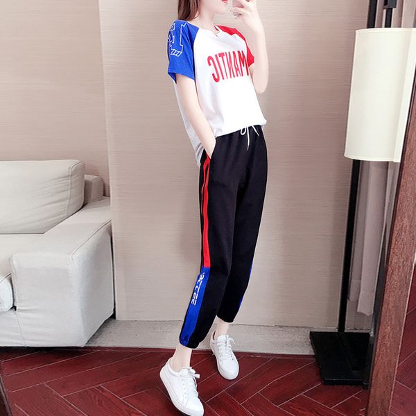 

tracksuits fashion sport suit leisure sports women's summer 2021 korean large size loose ny capri two piece set, Gray