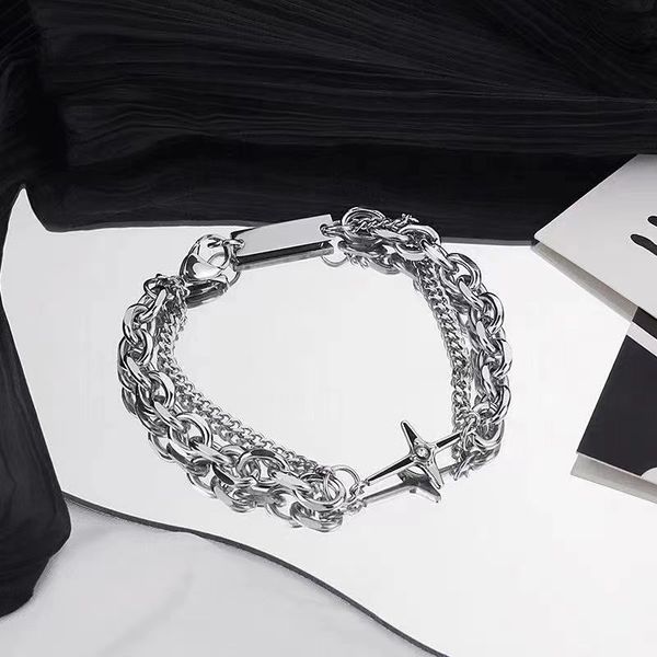 

party favor chrome/hearts bracelet hip hop titanium steel double cross star awn diamond inlaid men's and women's fashion