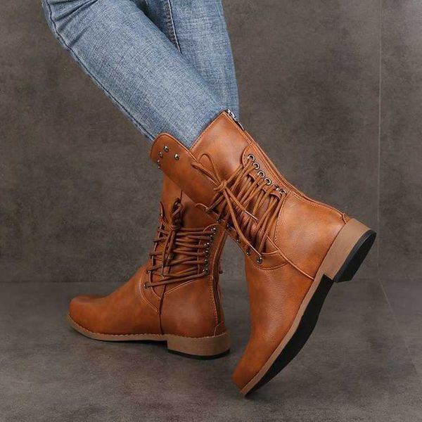 

large size autumn and winter new front lace up short women's rivet middle tube boots, Black