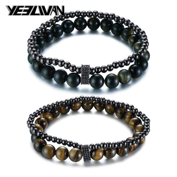 

charm bracelets 2021 natural map black stone men's beaded bracelet stainless steel drop male jewelry fashion gifts for men, Golden;silver