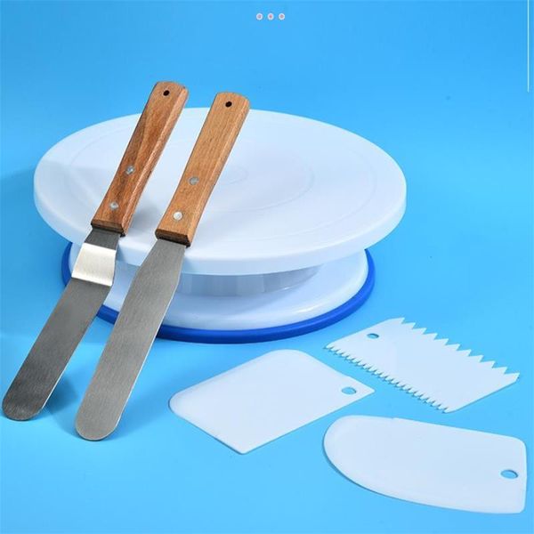 

6pcs/set plastic cake turntable rotating pastry dough knife decorating cream cakes spatula kitchen diy pan baking tool & tools