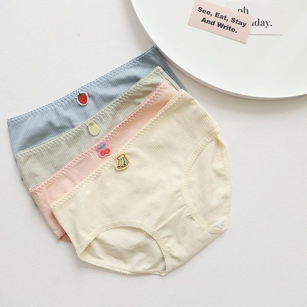 

women's panties pure cotton mid-rise seamless women student young girl fresh fruits underwear japanese summer briefs n381, Black;pink