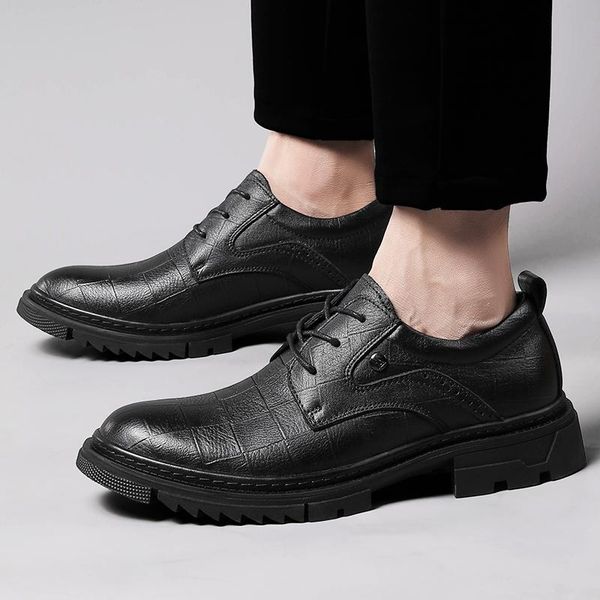 

dress shoes man genuine leather men's business outdoor formal footwear lace up handmade male social men wedding big size 47, Black