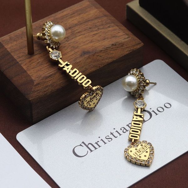 

family red earrings love fashion luxury designer letter jewelry d female dijia net temperament long pearl heart, Red;brown