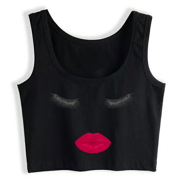 Crop Top Weibliche Frauen Wimpern Rote Lippen Sexy Make-Up Lippenstift Sommer Weiß Custom Tank Top Frauen X0507