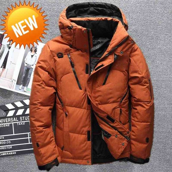 

2021 winter down parkas jacket men thick warm hooded coats multi-pocket overcoat casual windbreaker white duck 4xl, Black