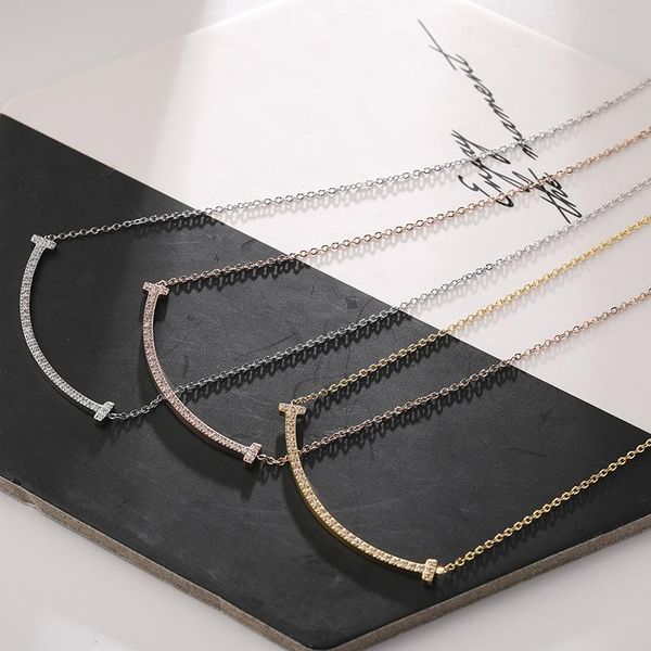 

pendant necklaces 3 color 316l stainless steel gold-color shine crystal smile necklace link chain fashion jewelry for women, Silver