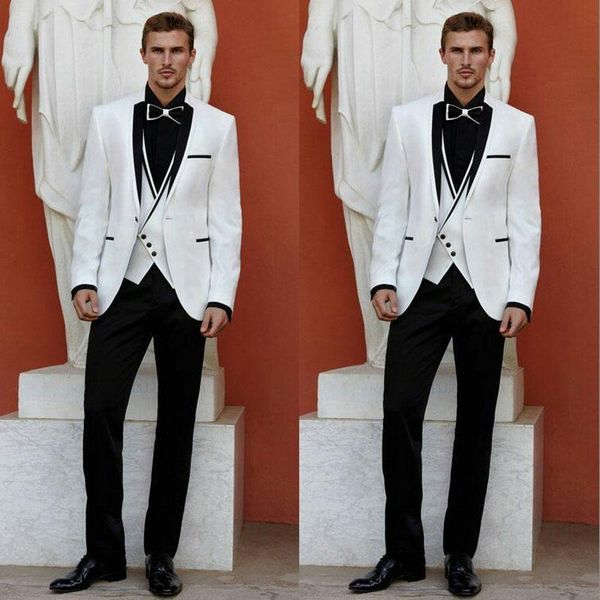 

men's suits & blazers tpsaade men for wedding white groom tuxedo black lapel one button 3 pieces costume homme ternos trajes de, White;black