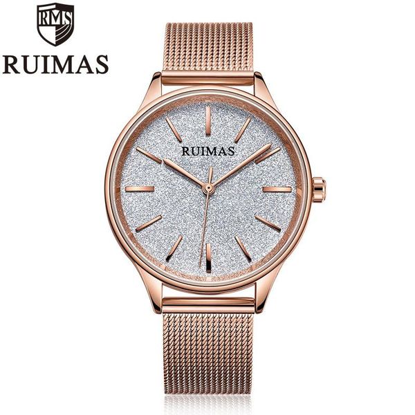 

wristwatches ruimas luxury rose gold women watches minimalism starry sky magnet buckle fashion casual female wristwatch for lady, Slivery;brown