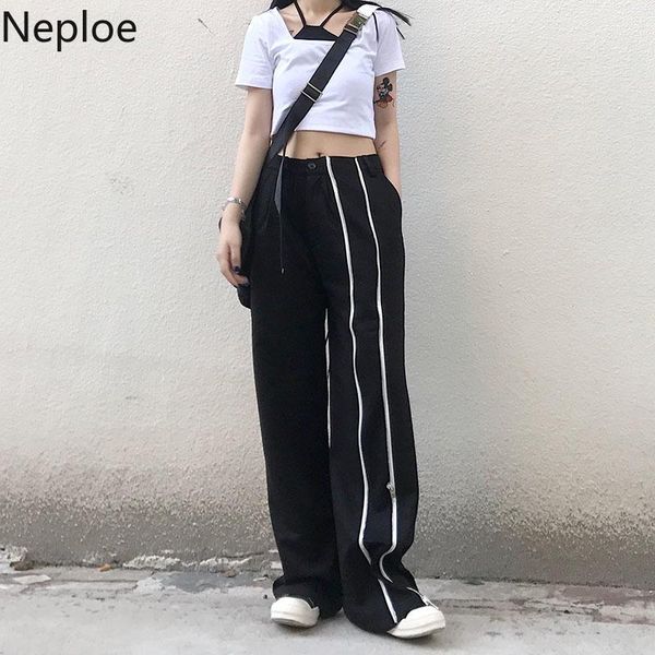 

women's pants & capris neploe women causal wide leg harajuku zipper high waist long trousers 2021 korean streetwear hip-hop 4a780, Black;white