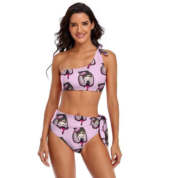 

one-piece suits splatoon bikini swimsuit with ties teenage swimwear printed bath 2 piece bathing suit
