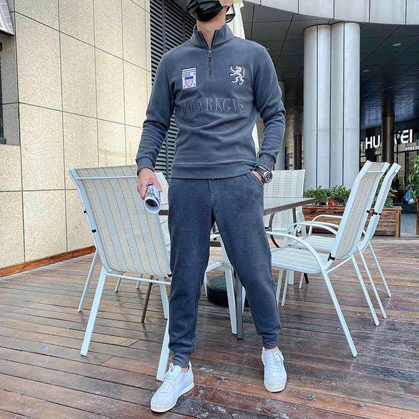 

hoodies winter custom man suit sweater emblem embroidered two-piece pants, Black