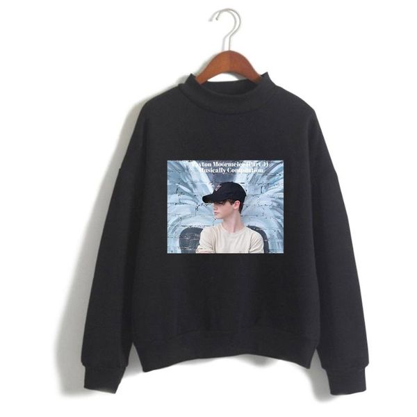 

women's hoodies & sweatshirts payton moormeier high-quality printed turtleneck sweatshirt women/men long sleeve 2021 streetwear clothes, Black