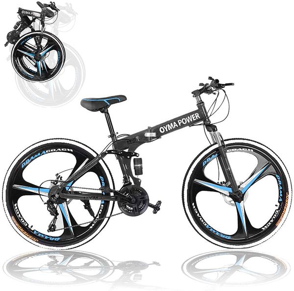 

adults folding mountain bike, 21 speed full suspension high-carbon steel mountain bike,men and women outdoor exercise road dual disc