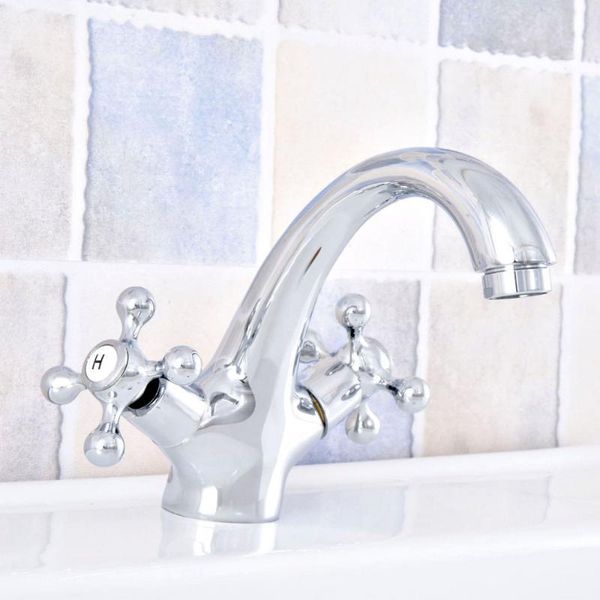 

bathroom sink faucets silver polished chrome brass dual cross handles vessel basin faucet mixer taps asf633