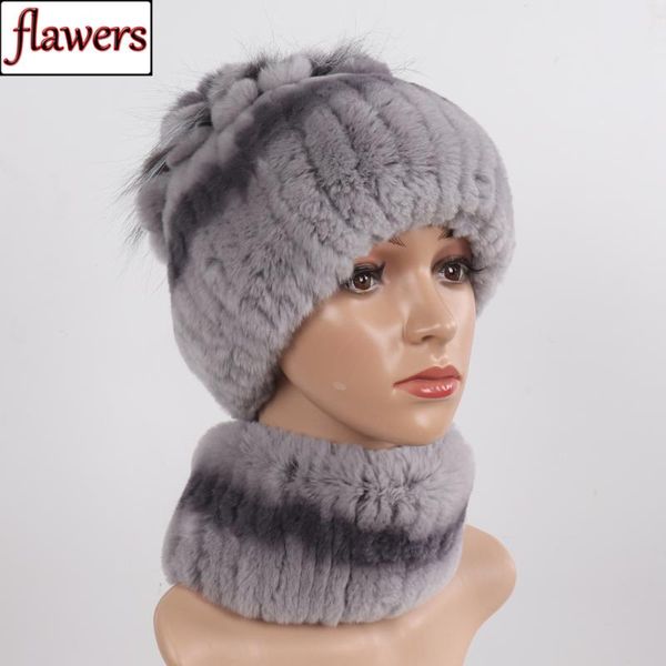 

hats, scarves & gloves sets 2021 lady fur hats muffler 2 pieces knitted women warm rex hat scarf winter natural cap, Blue;gray