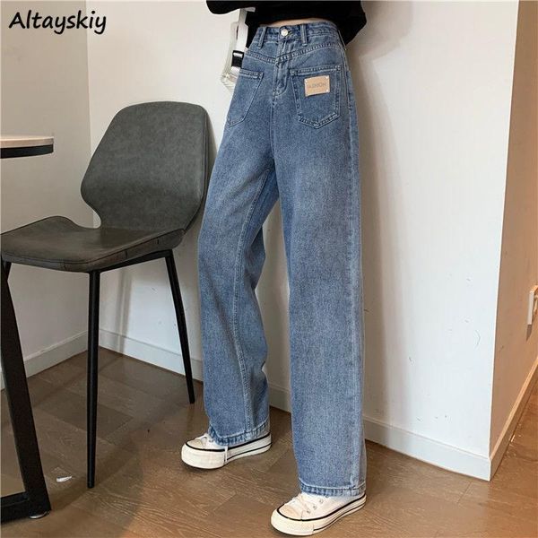 

women's jeans women mopping baggy fashion patches chic casual teen streetwear harajuku hipsters all-match vintage high waist temperamen, Blue