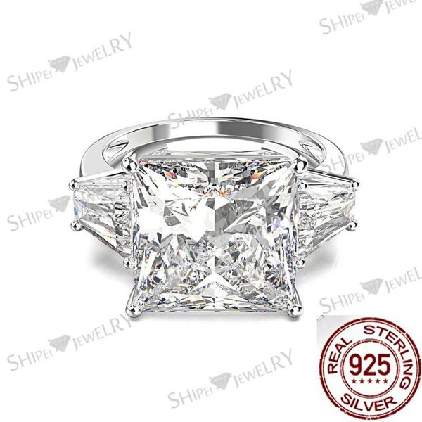 

cluster rings elegant princess cut 6ct diamond ring 100% original 925 sterling silver engagement wedding band for women men fine jewelry, Golden;silver