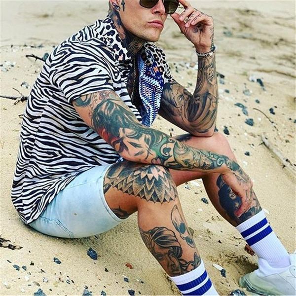 

men's casual shirts trendy shirt loose printing short-sleeved refreshing single-breasted 2021 summer street fashion clothing, White;black