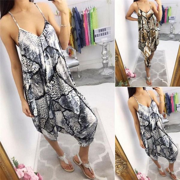 

women's jumpsuits & rompers fashion summer women ladies leopard print playsuit sleeveless spaghetti strappy v-neck loose party harem pa, Black;white
