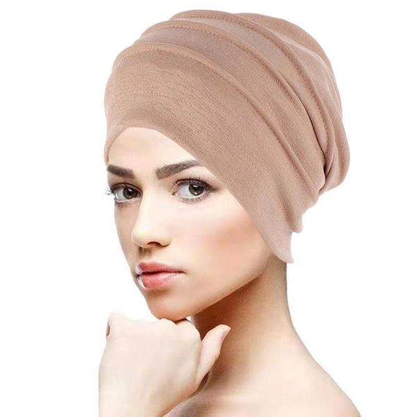 

soft elastic turban hat solid color women warm winter headscarf bonnet inner hijabs cap muslim hijab femme wrap head ethnic clothing, Red