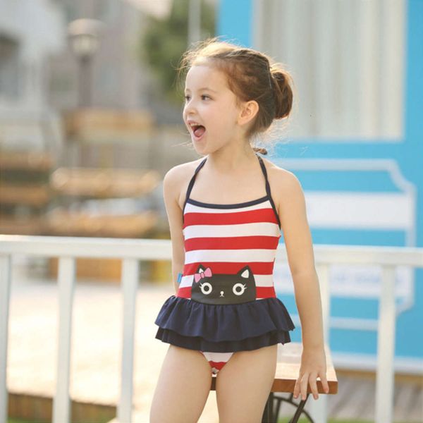 

children's suit children's one piece cute girl korean princess swimsuit baby, Black