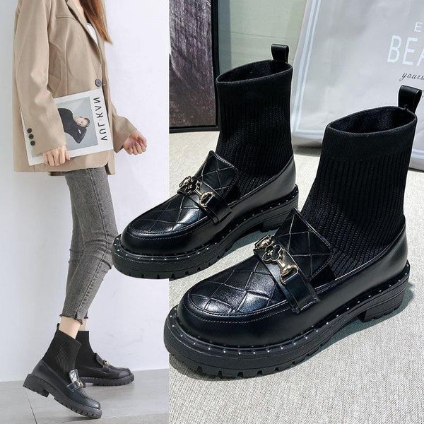 

boots women 2021 ladies short british style women's thick-soled motorcycle leather, Black