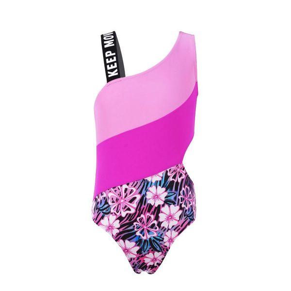 

one-piece suits kid children girls swimwear bodysuit asymmetrical shoulder straps hollow out waist beach swimming bathing suit sports swimsu