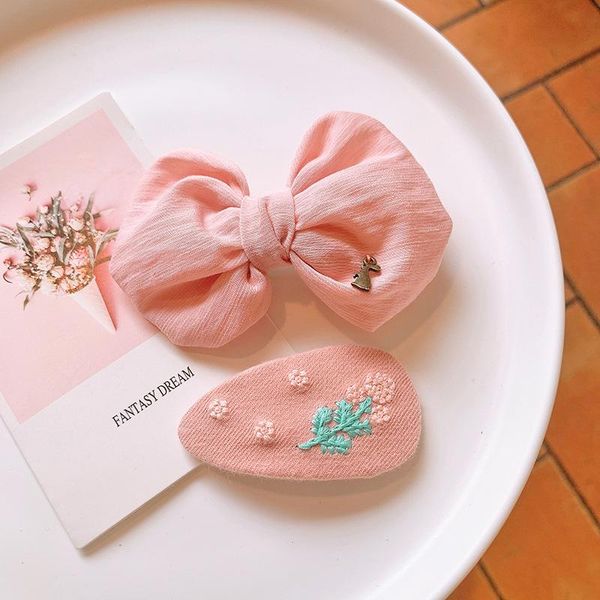 

hair accessories korean style girls fabric bow clip embroidered flowers bb oval hairpin headwear for children fashion, Slivery;white