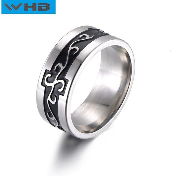 

national style simple hip hop fashion titanium stainless steel ring jewelry, Black