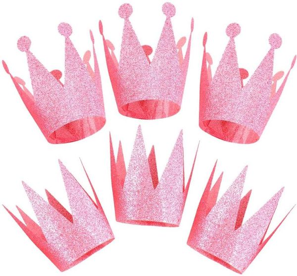 

party hats 6pcs glitter pink baby girls birthday crown wedding prince princess cap hat decorations headband supplies