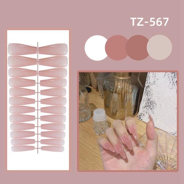 

false nails 24pcs/bag detachable long gourd jelly color wearable fake full cover nail tips press on with glue, Red;gold